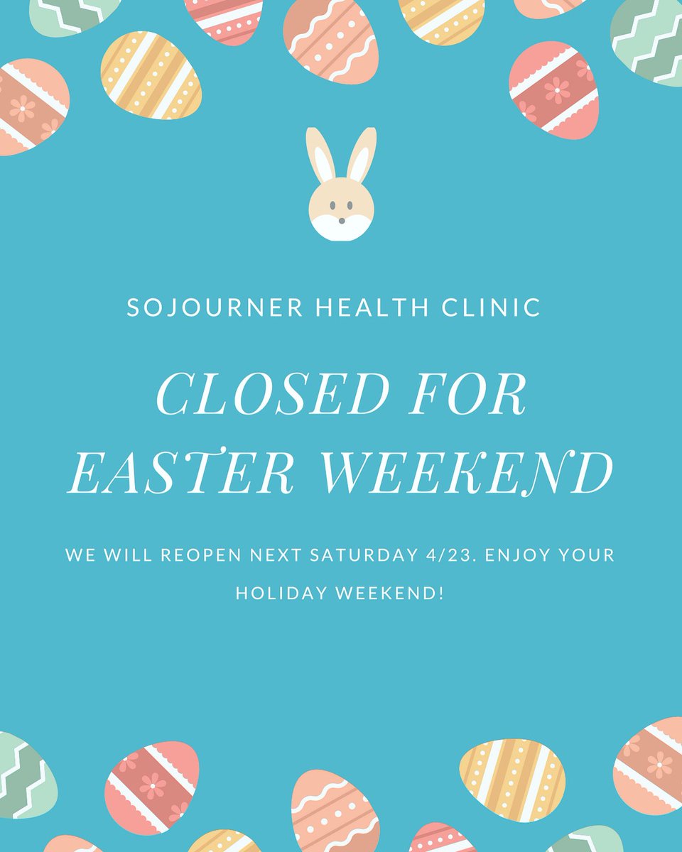 SojournerUMKC's tweet photo. Attention volunteers: we will be closed this upcoming Saturday the 16th in observance of Easter weekend. Enjoy the holidays and we will see you back next week! 🐣 https://t.co/mEsfp9JO0x