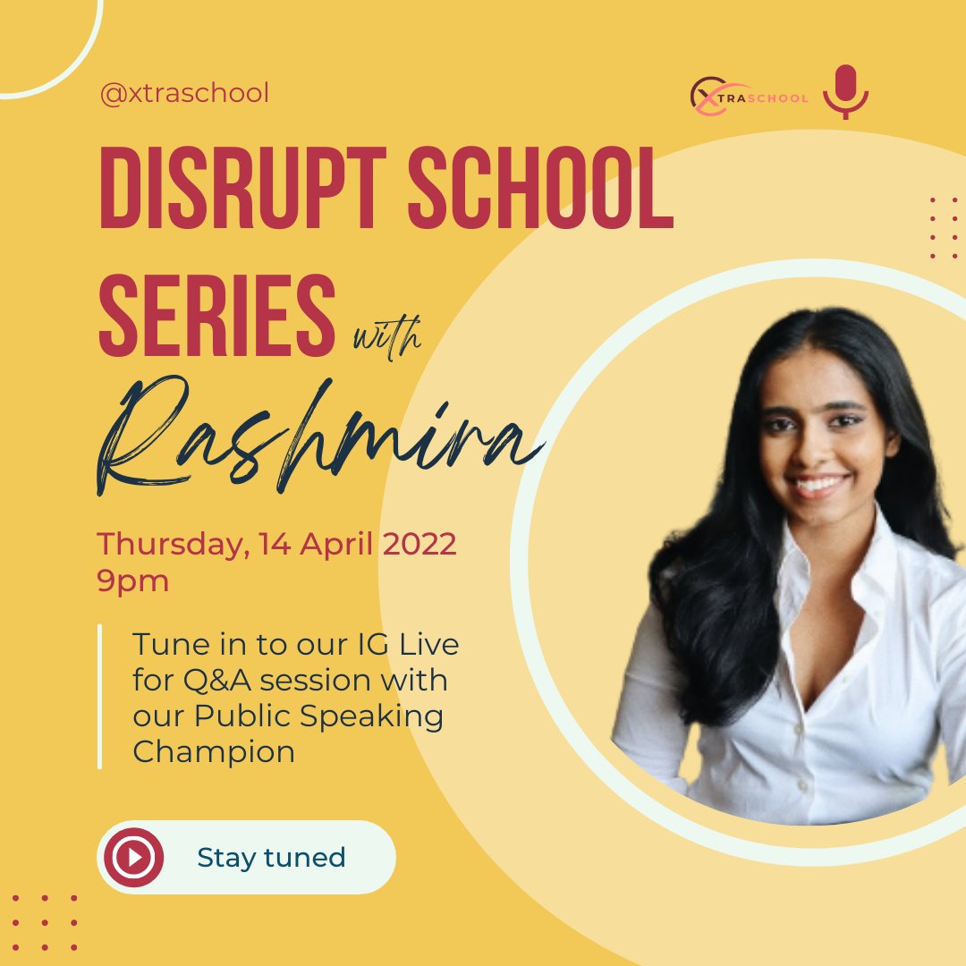 xtra_school's tweet photo. We're kicking off a new edutalk series called Disrupt School. We'll be speaking to experts, parents and children who are approaching education differently. Join us on our Instagram channel (https://t.co/t5ALMNHDVU) tonight at 9pm (GMT+8).

#education #futureskills #xtraschool https://t.co/Lp6xEhZfs1