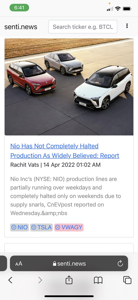 sentinews's tweet photo. Nio Has Not Completely Halted Production As Widely Believed: Report #NIO #TSLA #VWAGY https://t.co/NMW3CGuovX