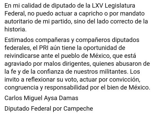 porktendencia's tweet image. #AysaTraidorALaPatria:
Por quienes acusan al diputado Carlos Miguel Aysa Damas de traidor por mostrarse a favor de la Reforma Eléctrica.