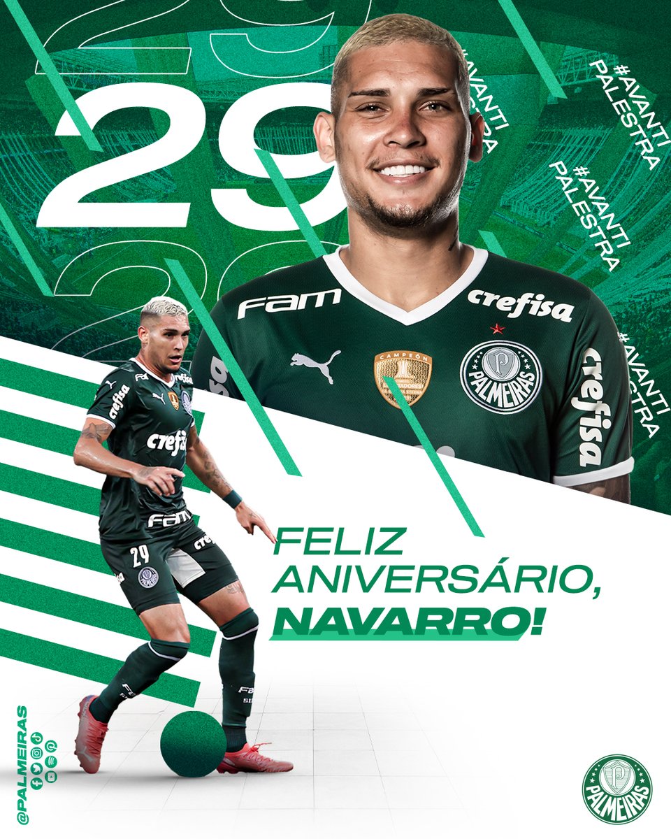 Palmeiras's tweet image. Aniversariante na Academia de Futebol? TEMOS! 🥳
Meu artilheiro na @LibertadoresBR completa mais um ano de vida nesta quinta-feira. 

Parabéns, @RafaelNavarro09! 

#AvantiPalestra