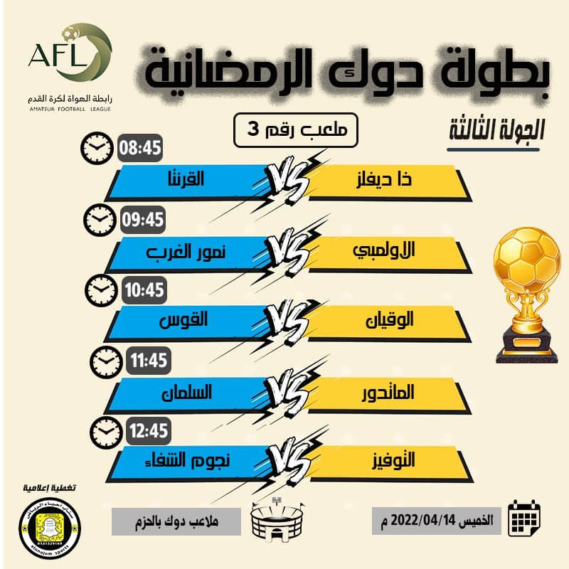 TheDevils2015's tweet photo. تقام مساء اليوم الخميس بحول الله تعالى ثالث مباراة في بطولة دوك الرمضانية. 
🆚القرنتا

🗓:14/4/2022
⏰: 8:45
📍: ملاعب دوك الحزم 

مباراة التأهل بالعلامة الكاملة بحول الله 
بالتوفيق للفريق 🖤🖤🔥🔥 https://t.co/8hdLW0JvuX
