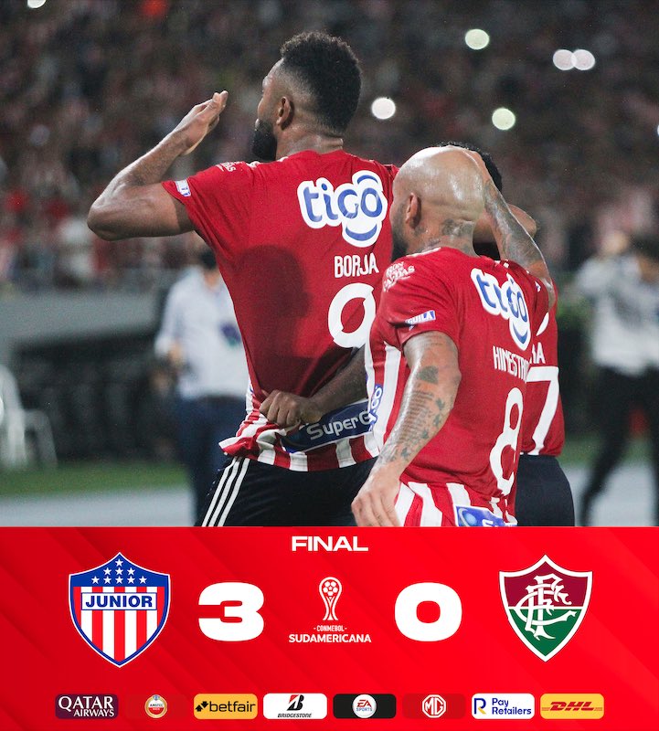 JuniorClubSA's tweet photo. ⌚▶️ |3-0| ¡¡GOLEÓ JUNIOR EN EL METRO!!
@JuniorClubSA 🆚 @FluminenseFC 

⚽️: Didier Moreno (10'), Miguel Borja (45+'), Fabián Sambueza (90+').

#CONMEBOLSudamericana🏆
#VamosJunior🔴⚪🔵 https://t.co/1AA2gcteTu