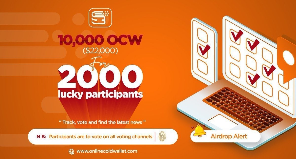 🔰 Ocwallet Airdrop 
🎁 Join Reward: 10,370 $OCW
👥 Referral: Top 200 Referrals
🧶 Rate: ⭐️⭐️⭐️⭐️⭐️
🗓 Distribution Date: 15th May, 2022

📚 Airdrop Link: t.me/OcwalletAirdro…

📡 Website: onlinecoldwallet.com #AirdropRampage