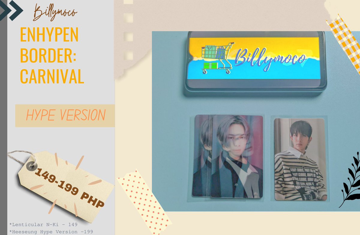 billymoco_ph's tweet photo. #billymoco_onhand
WTS/LFB PH | HELP RT

ENHYPEN BORDER: CARNIVAL PHOTOCARDS 

• 149 PAYO(LENTI) ; 180(COD) 
• 199 PAYO(PC) ; 230(COD)
• onhand

Link for COD : https://t.co/Ux9v9hnB8F

Mine/DM to Claim

🏷️Heeseung Jay Sunghoon Jungwon Sunoo Ni-Ki Hype https://t.co/eRVvwB5aNN