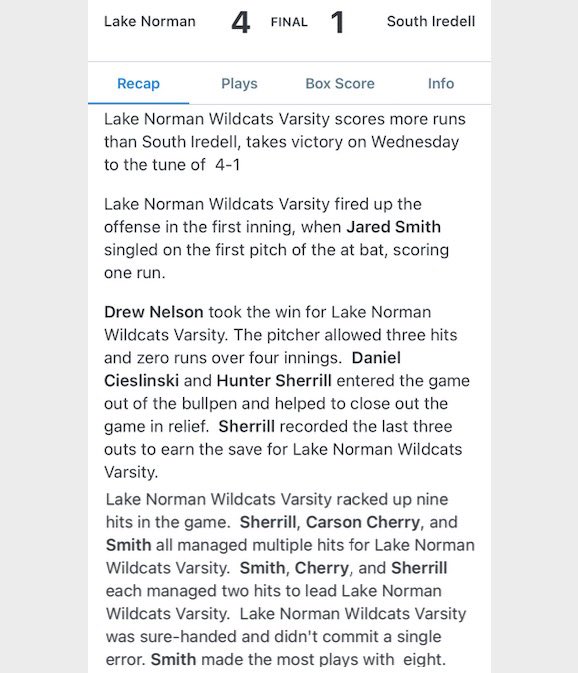 LNHSBaseball9's tweet photo. LNHS 4-1 win over SIHS. Drew Nelson took the win allowing 3 hits, and 0 runs. @LNHS_Athletics @LNWildcatWATCH @Gm4Sports https://t.co/Cvu31uNTfS