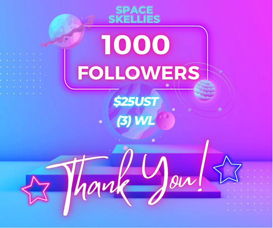 SpaceSkellies's tweet photo. 🚀 1,000 Followers! 🚀

To celebrate Space Skellies hitting 1,000 followers we’re going to giveaway 3 Community WL &amp; $25UST! 🔥

1️⃣ Follow @SpaceSkellies 

2️⃣ ❤️ / RT

3️⃣ Join our discord and tag 3 friends! https://t.co/PXAALKhBOH