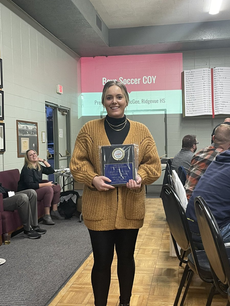 VallivueAD's tweet photo. Congrats Mariah on accepting her 4A DIII Girls Soccer Coach of the Year Award tonight at the Awards Banquet!!  @officialvhs2 #thevue https://t.co/cQqdFaZNkn
