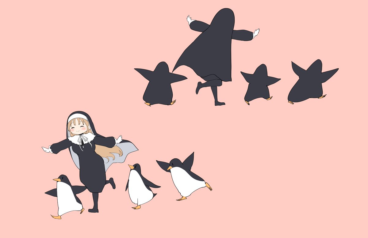 sister cleaire nun 1girl habit penguin long hair bird white capelet  illustration images