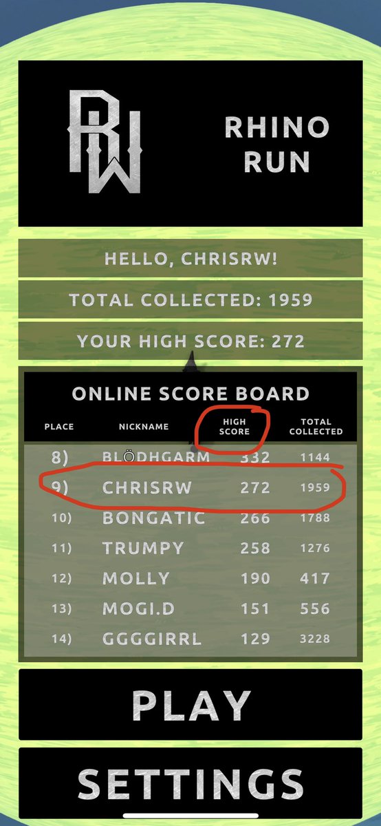 RhinoWorldNFT's tweet photo. Rhino World Run is a mobile game we made just to entertain you all.
App Store and google play.

Like, RT, follow, and post a screenshot of a score of 273 or more and we will invite you to discord.

Rumor has it, OG roles available in discord right now 👀👀👀
#NFTCommunity #nft https://t.co/SJxzFSKevr