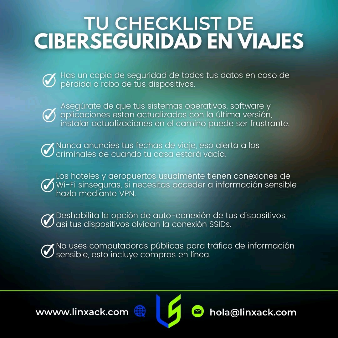 linxacksecurity's tweet photo. Vas a salir de vacaciones? Considera esto 😎

#ciberseguridad #vacaciones #SemanaSanta #security #ViajaSeguro https://t.co/0zkbgJYBH3