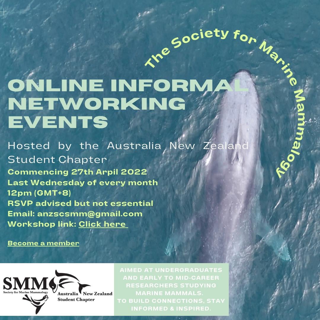 We are starting a monthly, virtual connect group for students and ECRs in the marine mammal field, to help students build connections and stay informed. Come and join us! Details below (1/2)