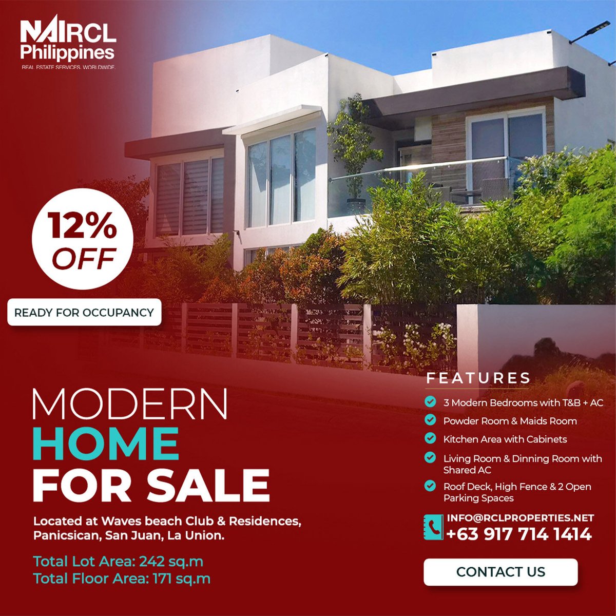NAI_RCL_PH's tweet photo. 📍#ReadyForOccupancy📍
This is your chance to own a piece of paradise in La Union! 
HOUSE &amp; LOT FOR SALE! 
For more details, please contact:
📞+63 917 714 1414
📩 info@rclproperties.net
https://t.co/ZKJNp7mFyh
#WavesBeachClubandResidences #LAUNION #ELyu https://t.co/I7j9KeW0wa