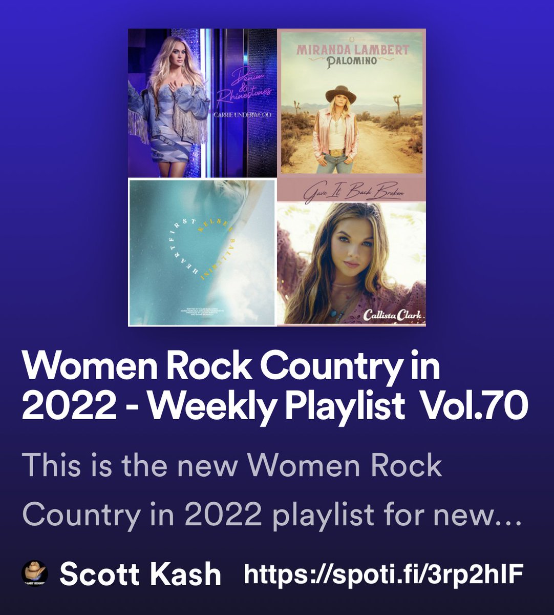Here’s the new #WomenRockCountry in 2022 playlist for the new releases by
<a href="/AshleyA_Walls/">ASHLEY WALLS</a>
<a href="/NickyMoran14/">NickyMoran</a>
<a href="/Danalgsinger/">Dana Gregory</a>
@meganleighmusic
<a href="/HannahMayVocals/">Hannah May Allison</a>
<a href="/LydiaLuce/">Lydia Luce</a>
<a href="/lindsayjames/">Lindsay James</a>
+MORE

#Spotify
spoti.fi/3rp2hIF

#NewMusicRelease #CountryMusic2022
