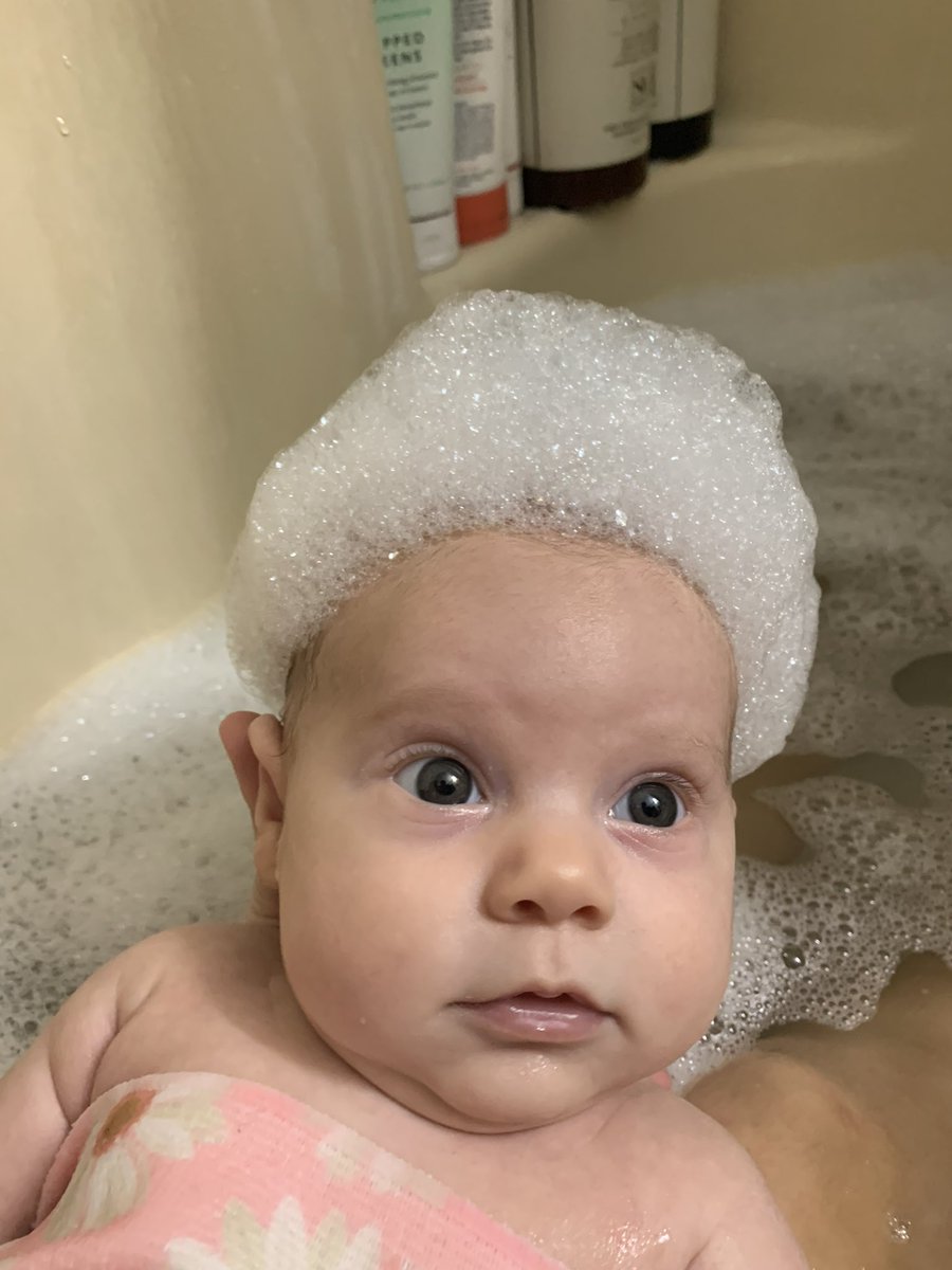 thekaismith's tweet photo. My daughter is the best thing that has ever happened to me. Plus we get to make her look funny at bath time. https://t.co/TnYbjz4OJl