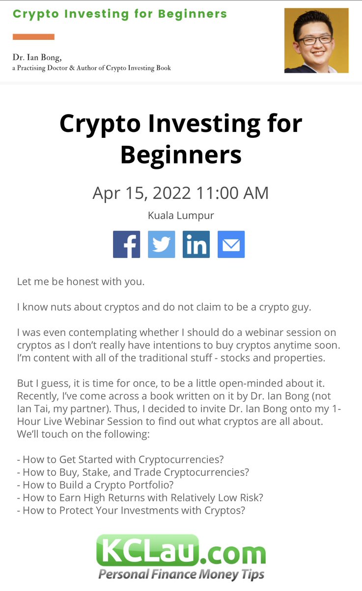 Catch me tomorrow on FB live with Malaysia's personal finance OG - KC Lau as we discuss about crypto.