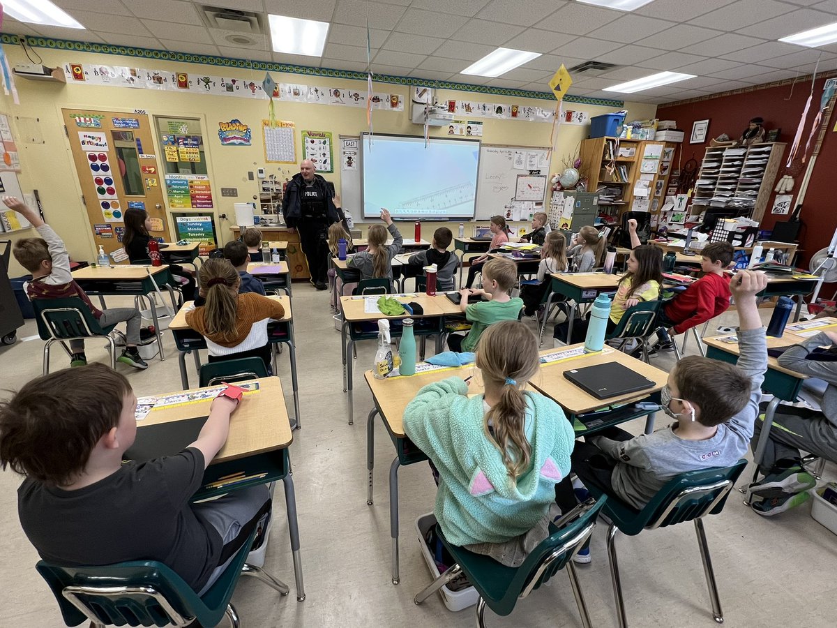 We are thankful <a href="/Crestomere/">Crestomere School</a> for our friendly school officer who spends time answering the students questions about his job.