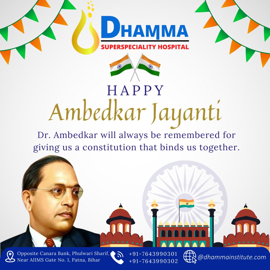 dhammahospital's tweet photo. Let us honor the hard work and sacrifices of the man who gave India its constitution. Let us honor Babasaheb and wish them on Ambedkar Jayanti.
#hospital #doctor #medical #covid #medicine #health #healthcare #doctors #surgery #bestservice #gaya #patna #bihar #AmbedkarJayanti. https://t.co/swdE7cZcrM