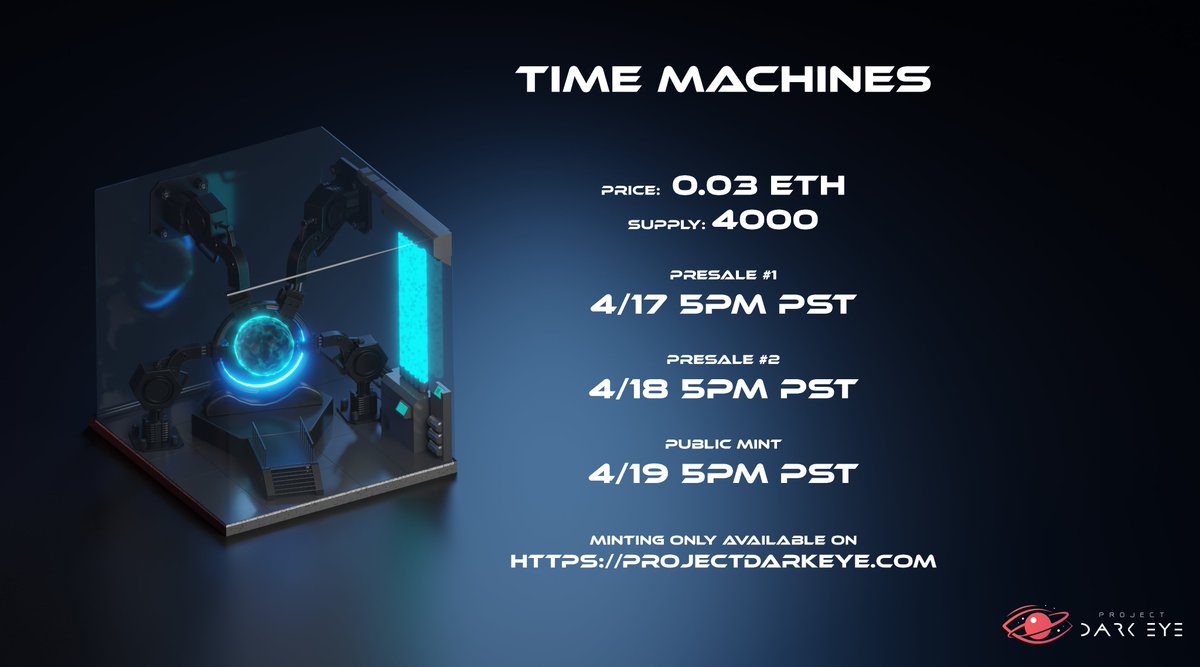 📢 Mint Announcement 📢

📘 More details about the mint are available in our Discord. See you all on April 17th!

✅ Whitepaper: mirror.xyz/projectdarkeye…
✅ Website: ProjectDarkEye.com

#ProjectDEYE