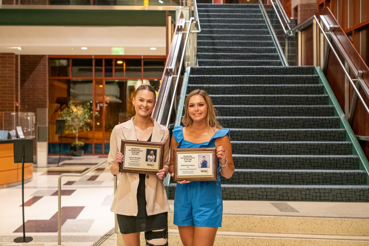 NAUAthletics's tweet photo. A wonderful night recognizing our STUDENT-athletes at the 44th annual Golden Eagle Awards presented by Ginny Clements.
A huge congratulations to our Top Scholar-Athletes Lauren Orndoff, Ellie Kocourkova and Theo Quax.
#NAUStrong https://t.co/1Pi0K6shOQ