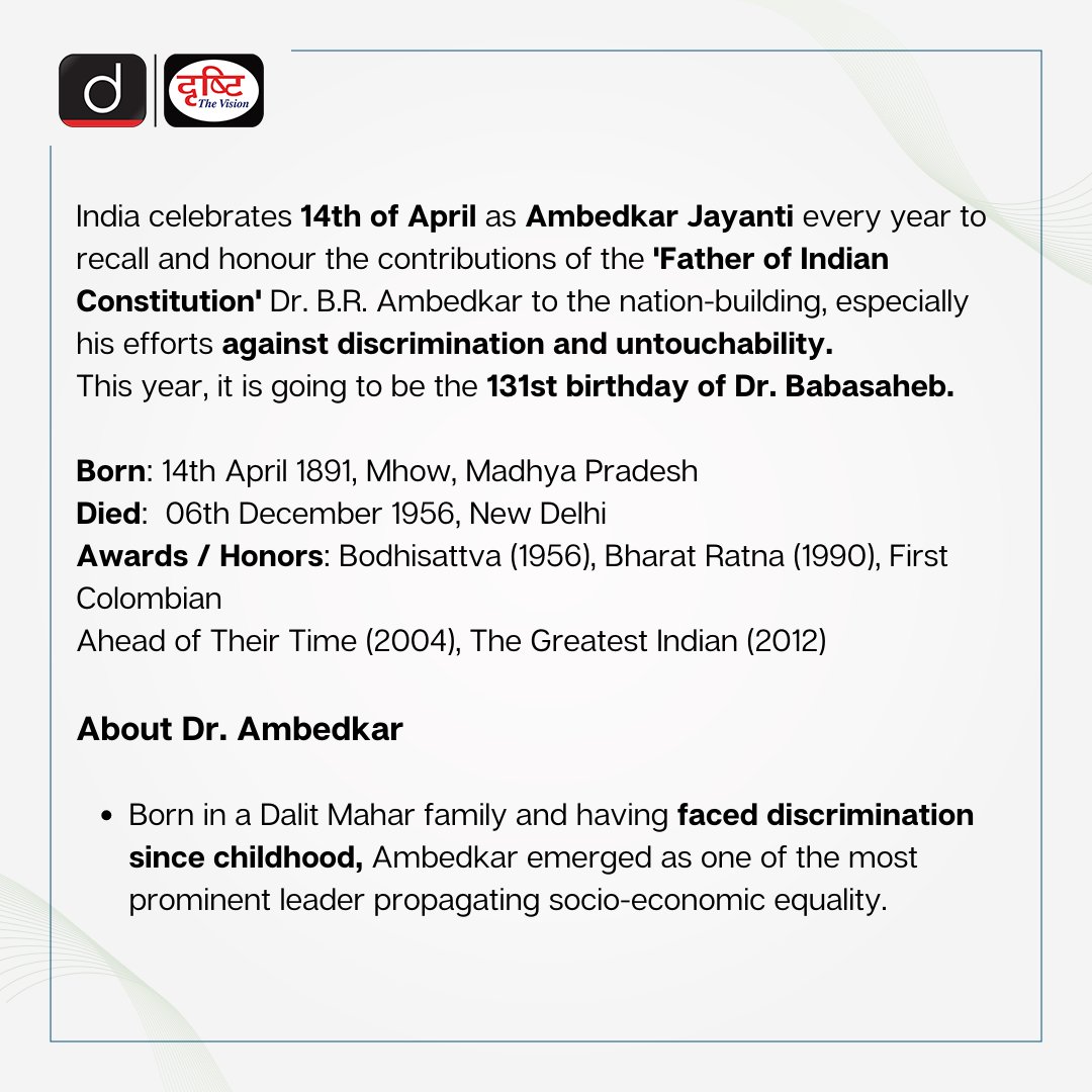 drishtiiaseng's tweet photo. “If you believe in living a respectable life, you believe in self-help which is the best help”.
          - B. R. Ambedkar
#AmbedkarJayanti #Ambedkar #JaiBhim #India #IndianHistory #Democracy #Constitution #Reformer #Equality #BabaSahebAmbedkar #DrishtiIAS #DrishtiIASEnglish https://t.co/1ICaHU0EHF