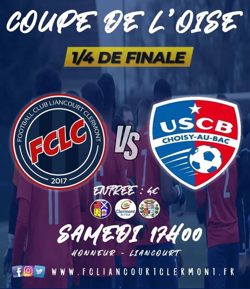 FCLC_'s tweet image. 🔴🔵⚽ 𝗖𝗼𝘂𝗽𝗲 𝗱𝗲 𝗹'𝗢𝗶𝘀𝗲 🏆 

Notre équipe fanion reçoit US Choisy Au Bac pour les quarts de finale de la coupe de l'Oise.

On compte sur vous pour venir les encourager et donner de la voix 🔊

🎫 Entrée : 4€ pour les non licenciés 
🍻 Buvette et restauration sur place