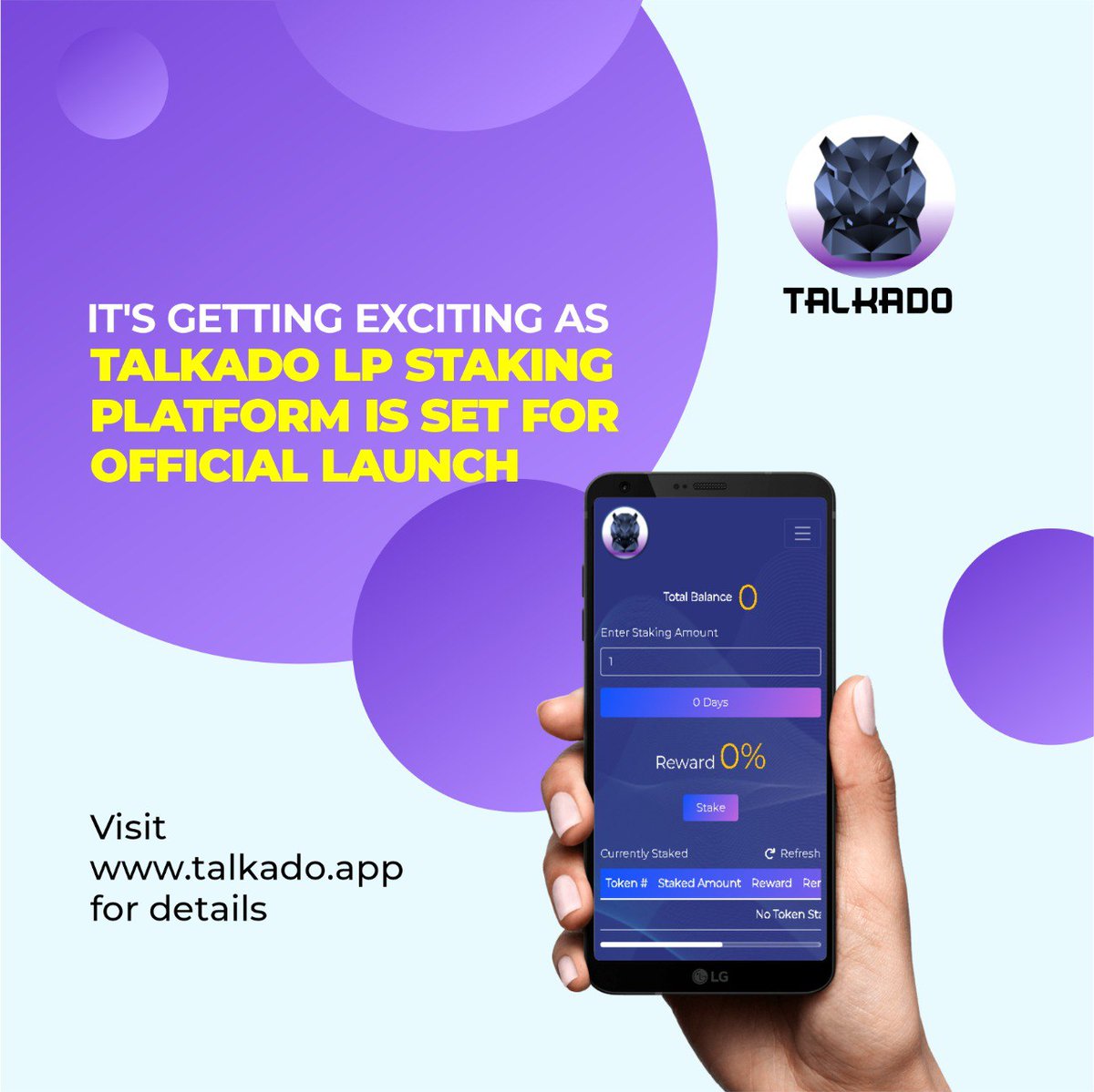 Ola_TEE2's tweet photo. @TalkadoNFT TALKADO LP STAKING IS LIVE

#TalkadoNFT 
$Talk @TalkadoNFT 
#TalkadoLPStaking
#Staking #LPStaking
#NFT #Talkado
#TalkadoMetaverse
#Metaverse #Gems
#NFTs #BSC #BSCGems
#NFTCommunity #NFTCollection 
#1000xgem #ToTheMoon
#NFTMarketplace

https://t.co/7Rq3rUxd8X https://t.co/dmFiEkmxfN