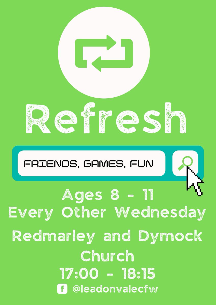 FamilyworkerHLV's tweet photo. We are excited to Launch REFRESH!! This is a new and exciting Kids club hosted between Redmarley and Dymock Churches for ages 8 - 11! @leadonchurch https://t.co/XeMcfcghJL