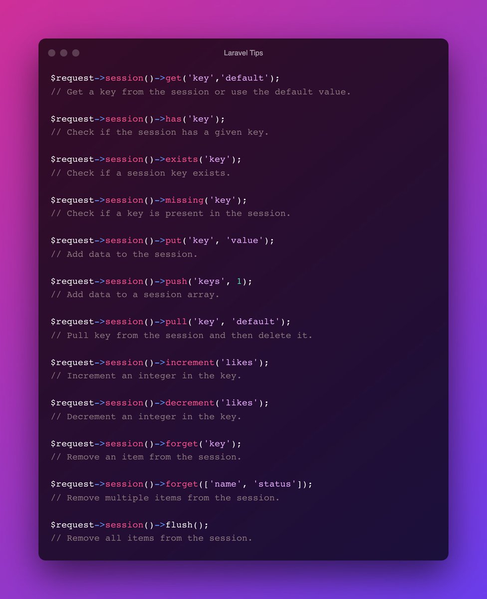 aaronlumsden's tweet image. 👉A #Laravel Session #cheatsheet 🔥