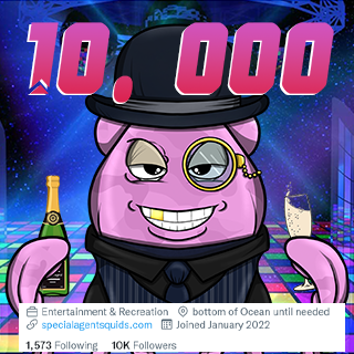 AgentSquids's tweet photo. Congrats Fam on 10k followers. We're getting close to our April 29 mint day. Hope everyone is excited to get their agents online. #nft #ndtdrop #nftcommunity https://t.co/4jnjn2YgkY