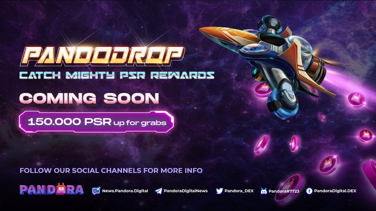 Pandora_DEX's tweet photo. 🙈The big, juicy #PandoDrop #airdrop is inching closer and we couldn't be more excited!
💥We’ve got a mighty reward pool of 150.000 vigorous #PSR for those who get in early.
🌐Always stay tuned on our social channels because our #PandoDrop can arrive anytime soon. https://t.co/DFu9qt6aol
