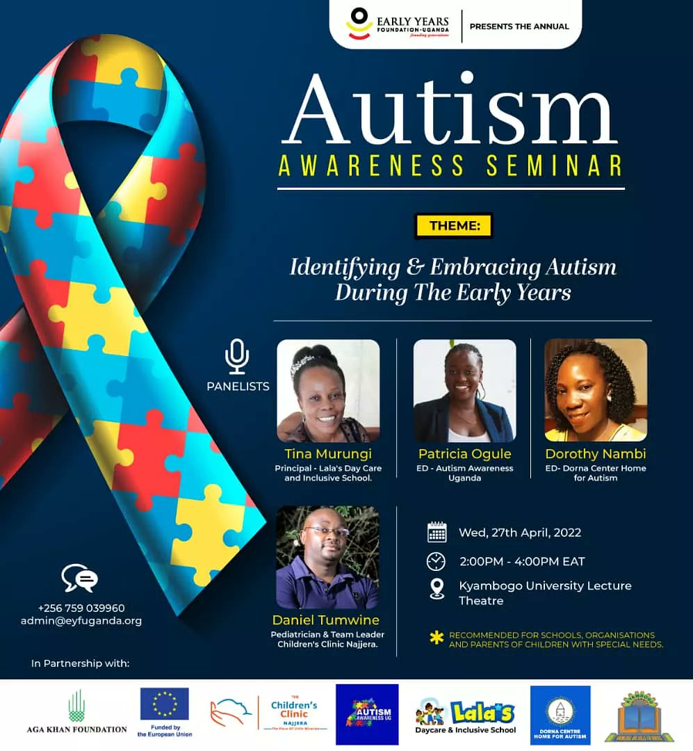 EYFUganda's tweet photo. #EYFU introduces to you the panelists / key note speakers for the upcoming  Autism Awareness Seminar scheduled for 27th April, 2022 at Kyambogo University from 2:00pm-4:00pm.

1. Patricia Ogule-The Executive Director of Autism Awareness Uganda.
A lawyer by profession.....👇👇👇 https://t.co/GE0IBzesUh