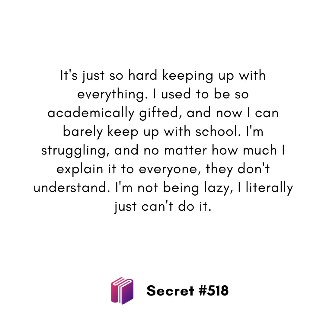 StudyStream_'s tweet photo. Secrets #518
"It's just so hard keeping up with everything. I used to be so academically gifted, and now I can barely keep up with school. I'm struggling, and no matter how much I explain it to everyone, they don't ..."
#StudyStream #Confessions #StudentStudent #StudentLife https://t.co/5yts9FLTPx