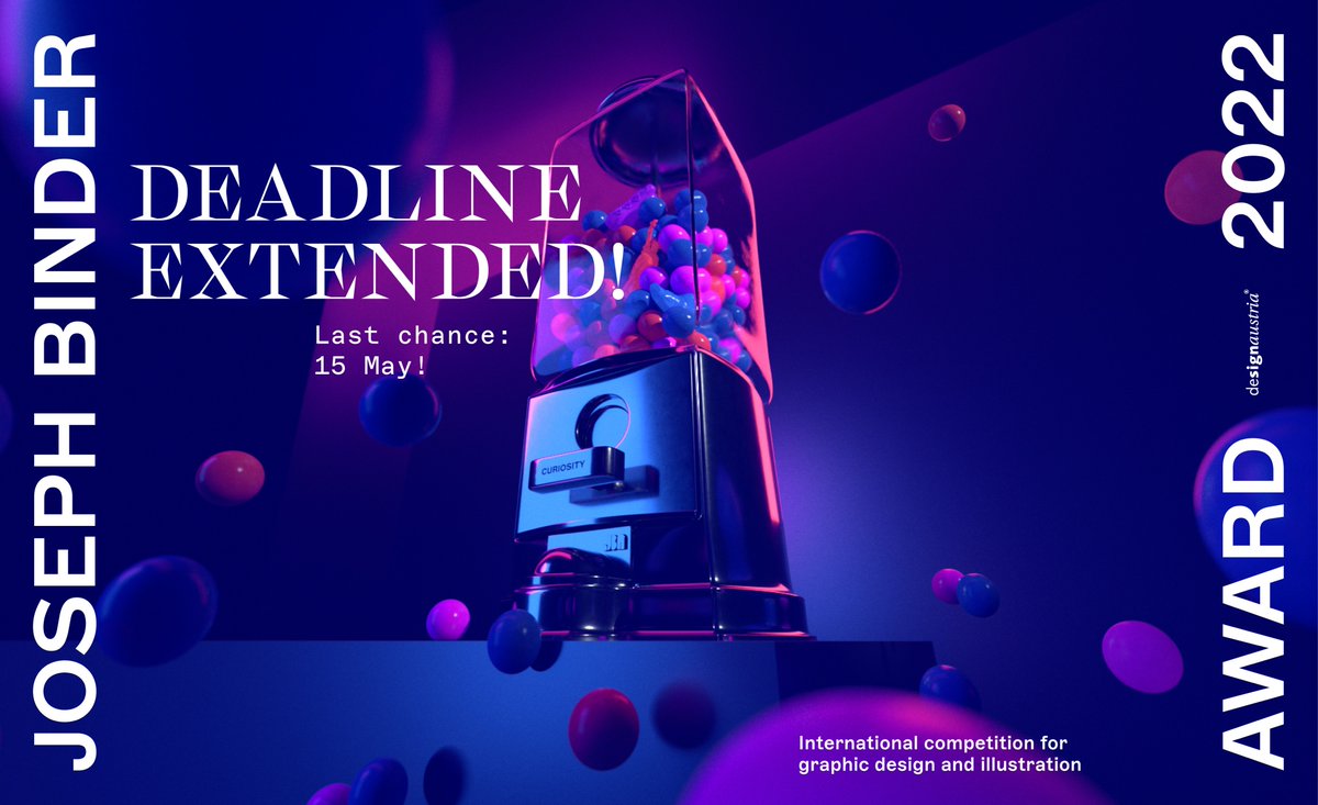 JB_Award's tweet photo. The deadline is now xtended to 15 May 2022!
#josephbinder #josephbinderaward #graphicdesign #illustration #designaward #designaustria https://t.co/vTtGBst4Uy