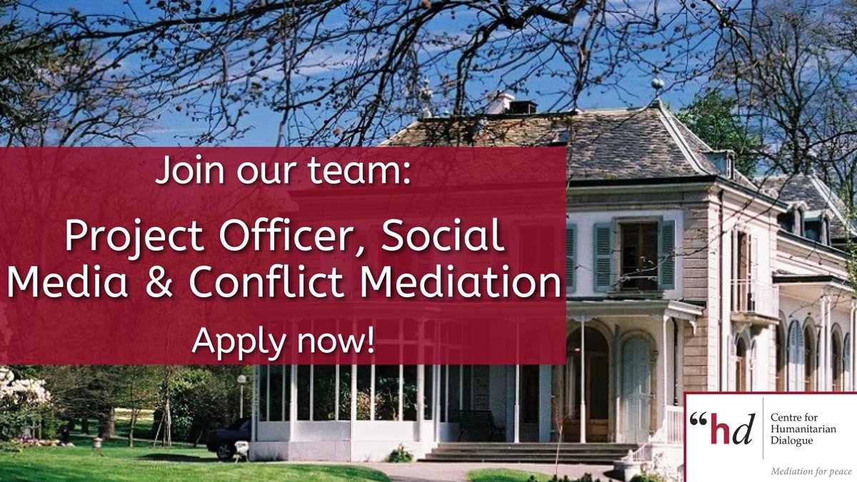 📣📣 Job alert! Interested in social media’s role in conflict around the world?  📱 Our Social Media and Conflict Mediation programme @hdcentre is hiring a Project Officer: hdcentre.org/jobs/social-me… 🧵 on what we do:
