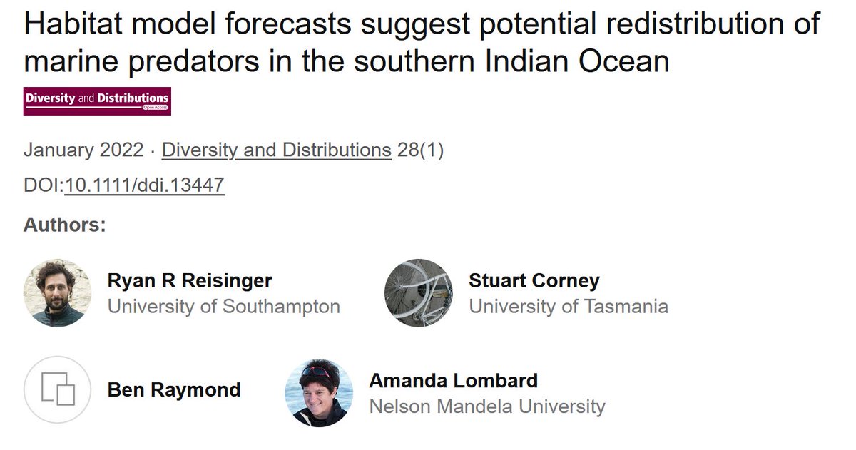 Antarcticlegacy's tweet photo. 🖋🦭 Research Paper Alert - Marine Top Predators

"Habitat model forecasts suggest potential redistribution of marine predators in the southern Indian Ocean" 

#Antarctica #SouthernOcean #MarinePredators #TopPredators #ClimateChange #IPCC #biologging #SeaBirds #Seals #cetacean https://t.co/0icFtByKjB