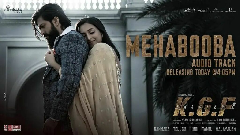 KgfOffical's tweet photo. #Mehabooba audio track releasing today at 4:05 PM.

Stay Tuned to @laharimusic &amp; @mrtmusicofficial

#KGFChapter2 #KGF2

@thenameisyash @prashanthneel @vkiragandur @hombal efilms @hombalegroup @duttsanjay @officialraveenatando n @joinprakashraj @srinidhi

_shetty @bhuvanphoto… https://t.co/WcmosHOCcT
