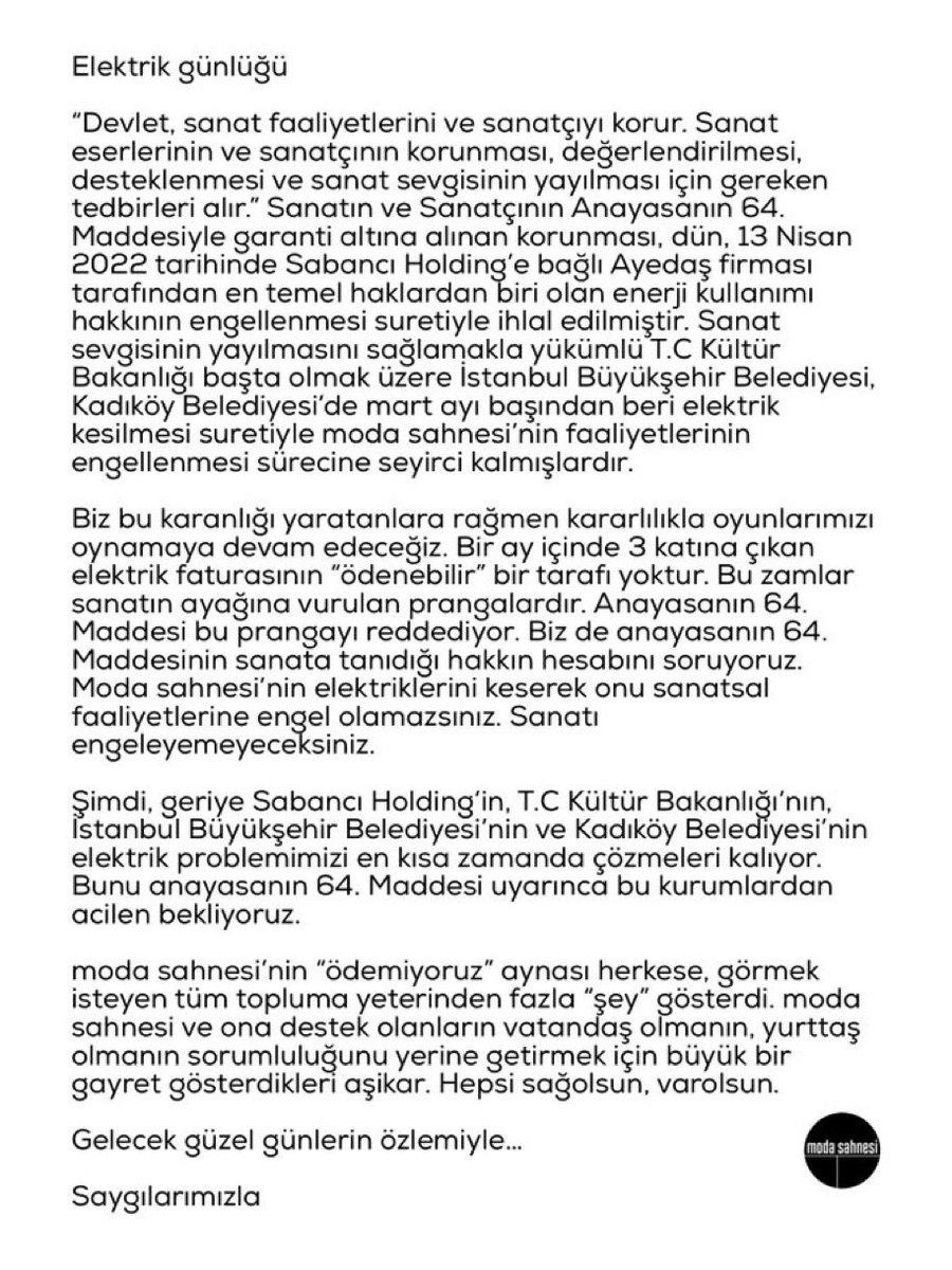 Bugünkü @modasahnesi elektrik günlüğünün içinde siz de varsınız @TCKulturTurizm @istanbulbld @kadikoybelediye @SabanciHolding @ayedasdestek