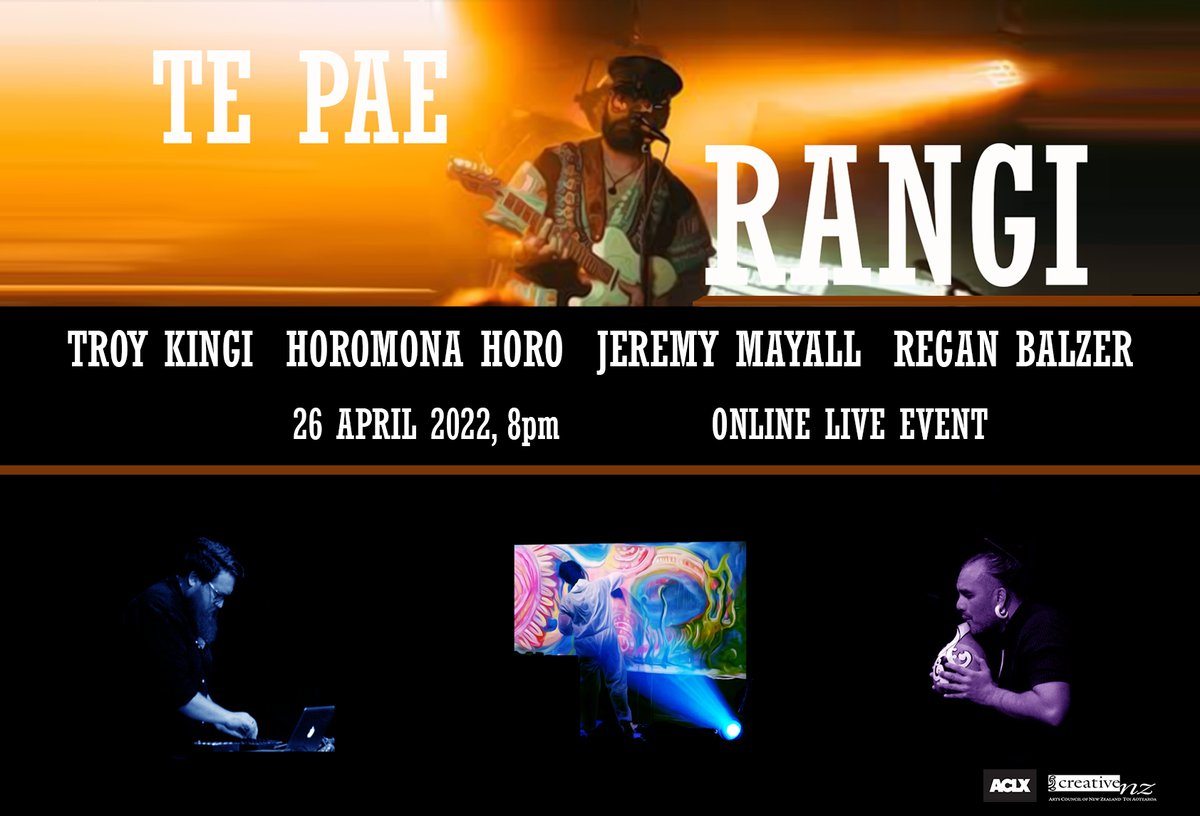 Coming soon - full sound and multi sensory experience of TE PAE.
 The first show is on the 26th of April with special guest &amp; music sensation Troy Kingi as well as artists Horomona Horo, Jeremy Mayall &amp; Regan Balzer. 
eventbrite.com/e/te-pae-rangi…