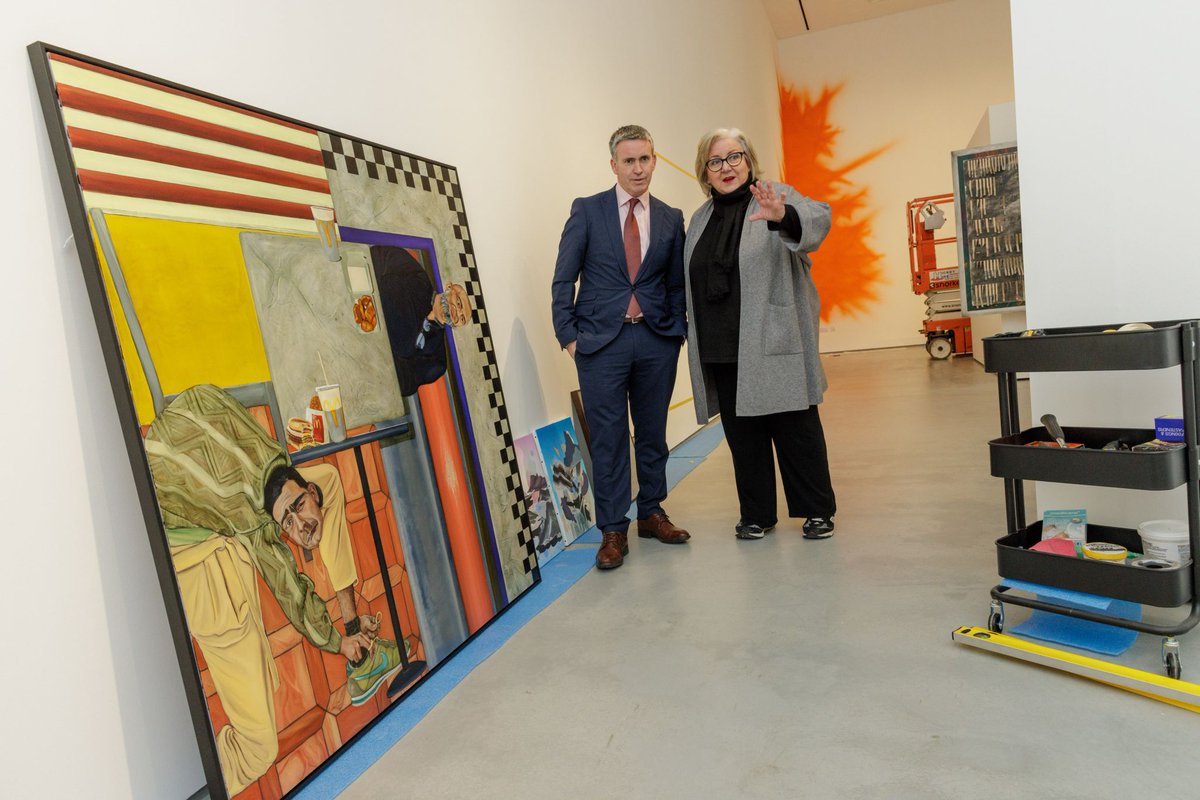 butlergallery's tweet photo. Thanks for popping in to see us Minister @Damien_English Hope you enjoyed your #sneekpeek 👀 of #GENERATION2022! Opens Sat 23 April.

More at👉https://t.co/NAOwbYop0v 
📸 by @LEOKilkenny #exhibitioninstall https://t.co/o7Qgi7rDYZ