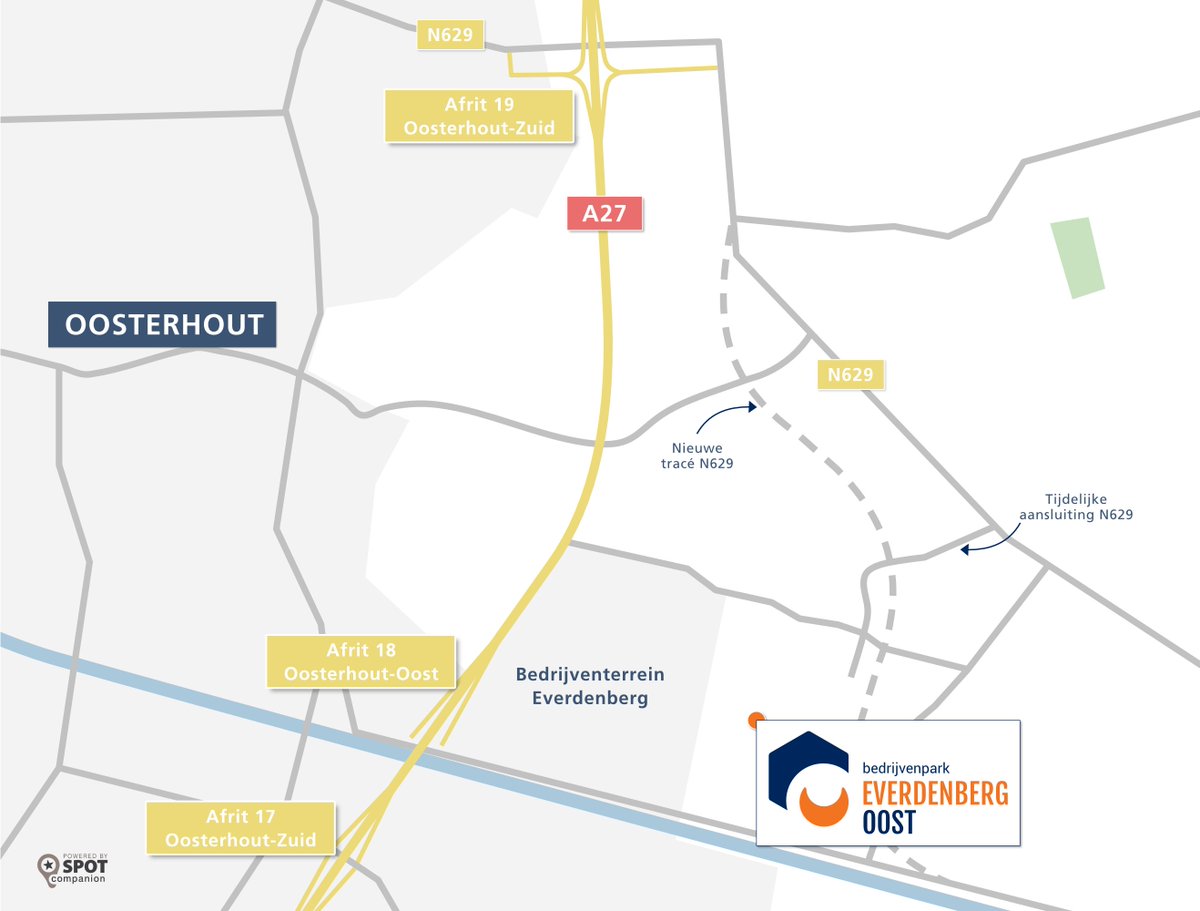 EverdenbergOost's tweet photo. Bedrijvenpark Everdenberg Oost is uitstekend ontsloten en goed te bereiken.

Vanaf de #A27 neem je afrit 19 (Oosterhout-Zuid) naar de N629. Hier wordt een tijdelijke #ontsluitingsweg aangelegd naar het nieuwe #bedrijventerrein.

Meer over de locatie? https://t.co/lXKoQTJ1MN https://t.co/monDs5IXn1