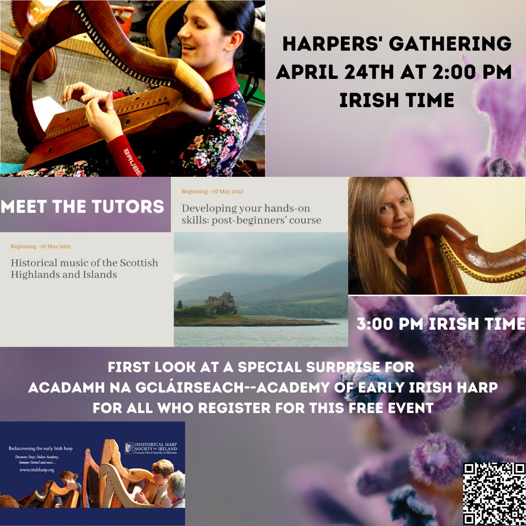 Registration is open for our free Harpers' gathering on April 24th.  We will also have time for your to meet the tutors of the spring Acadamh na gCláirseach--Academy of Early Irish Harp session.

Register here:  us06web.zoom.us/meeting/regist…

#harpersgathering #april2022 #acadamh