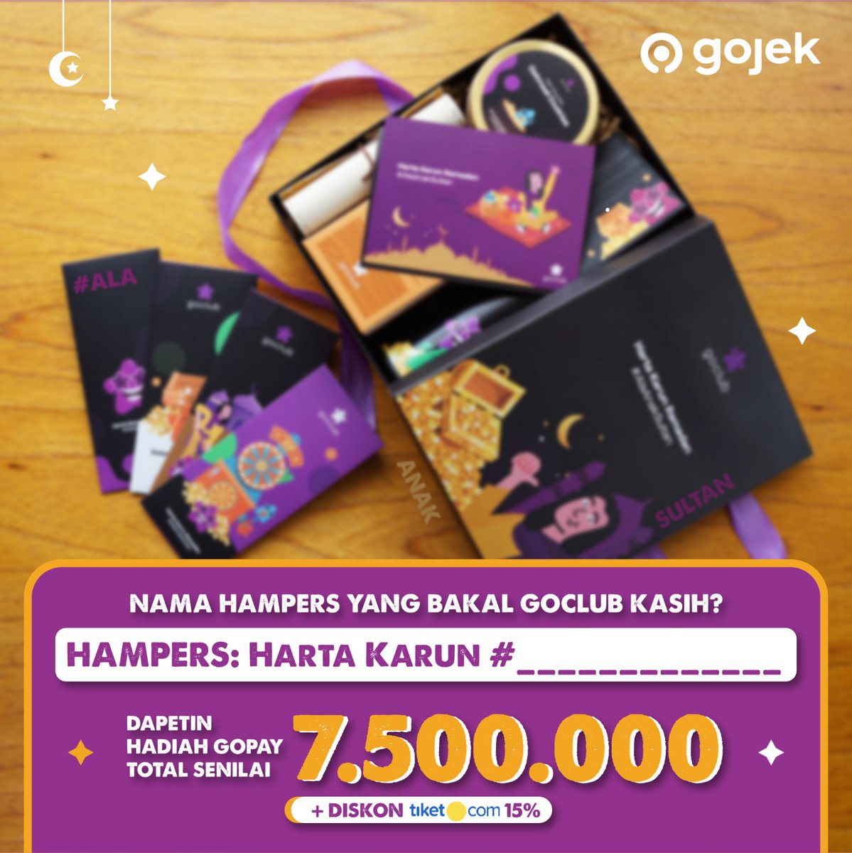 [#GIVEAWAY]

Sebelum #GoClub bagi2 hampers, kita mau kasih kalian HADIAH GOPAY + DISKON @tiketcom buat 15 PEMENANG nih!

Caranya:
1. FOLLOW <a href="/gojekindonesia/">Gojek Indonesia</a>
2. LIKE, RT, dan Reply tweet ini dengan komen “Hampers Harta Karun #(hashtag yang benar)”