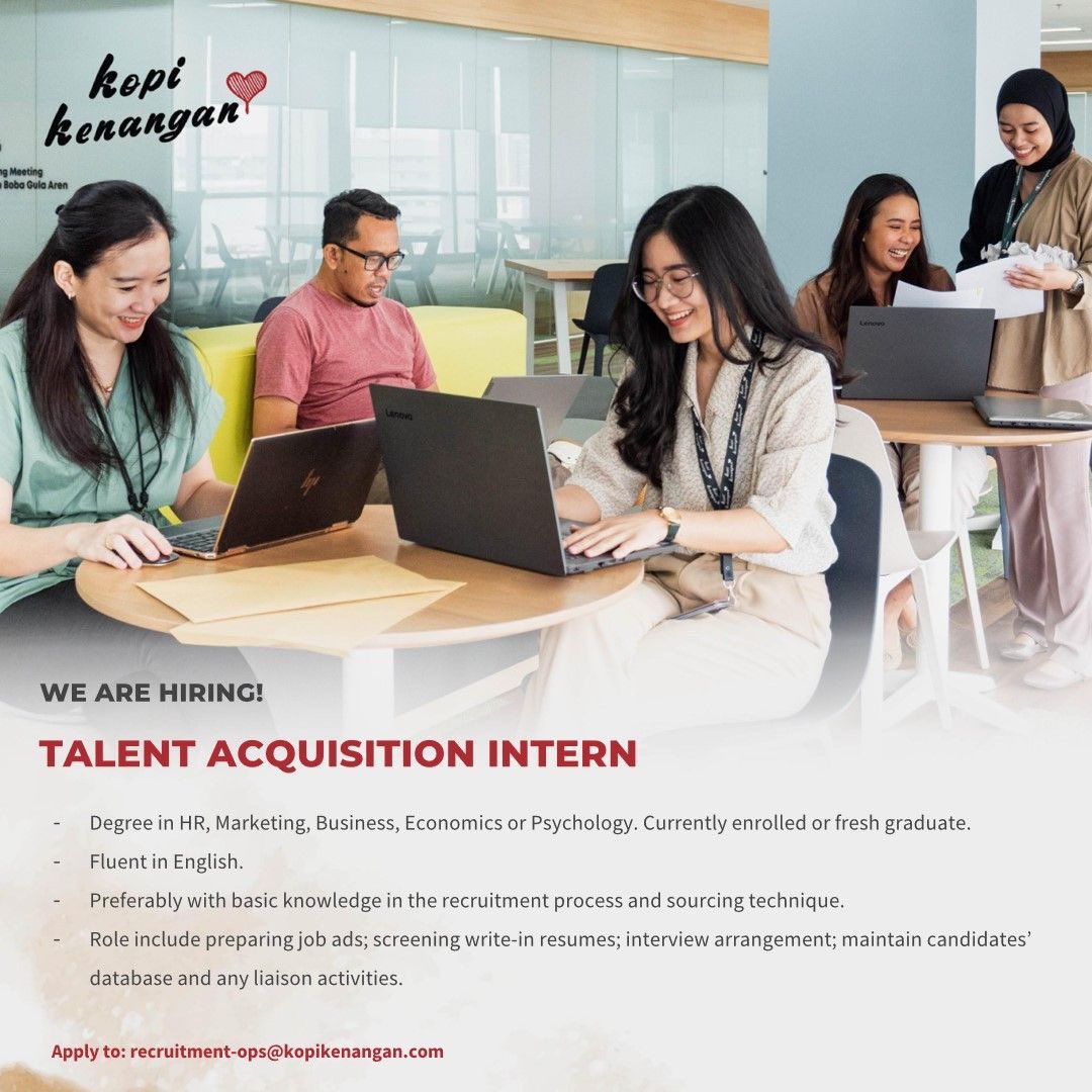 einsistant's tweet image. Lowongan internship! 

Talent Acquisition Intern di @Kopikenangan_ID 

Good luck!