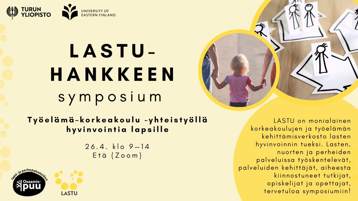 UEFsmartforgood's tweet photo. 🙋Hoi, #sote- &amp; #kasvatus- ja #opetusala'n ammattilaiset! Ilmoittaudu mukaan 26.4 klo 9–14 etänä järjestettävään LASTU-symposiumiin.
Ohjelmassa keskusteluja sekä opinnäytetöiden, erilaisten pilottien ja kokeilujen esittelyä.

🌐: https://t.co/zDYKiqIUUp

@UniEastFinland @UTU_Sote https://t.co/yJhBlon1qS