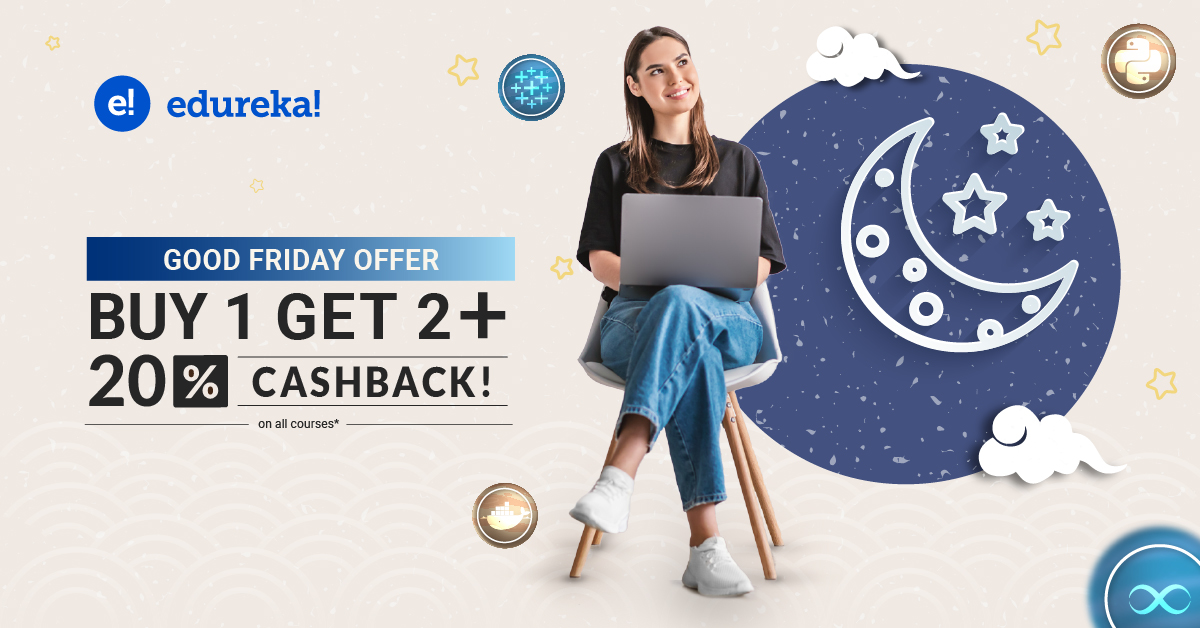 edurekaIN's tweet photo. The Good Friday Sale is here 🎉
Enjoy Buy 1, Get 2 + 20% Cashback on all the courses.
Offer only available 14th and 15th April. Hurry up !
Avail the offer @ https://t.co/eHlkFmBhIB
.
.
.
.
#Learnwithedureka #Goodfriday #Offerpost #Edtech #100DaysOfCode #DevOps https://t.co/WxmanymGgg