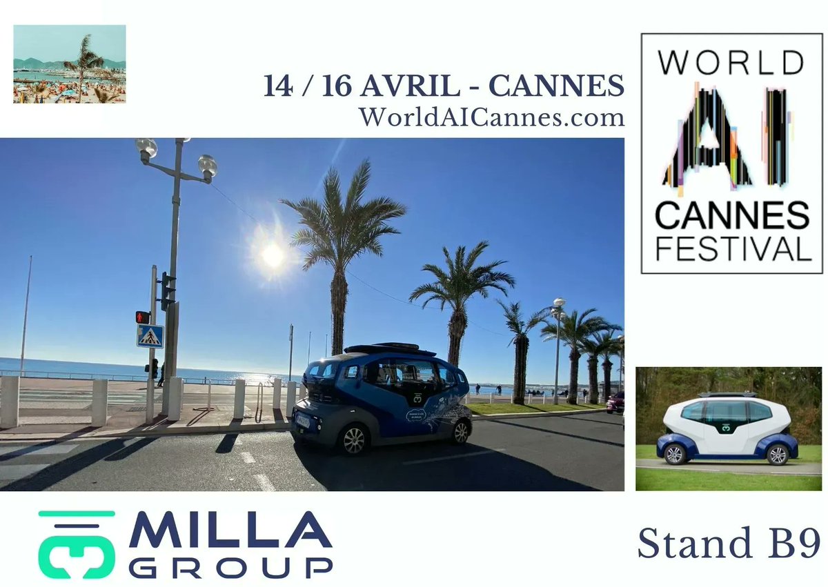 ISFMnewMobility's tweet photo. MILLA expose au salon @WAICANNES  avec démonstration de sa navette autonome le long de la Croisette ! #AI #ML #DL 
🗓 Du 14 au 16 avril 
👋 RDV au stand B9 
Pour encore + d'informations cliquez : https://t.co/gFK1Y50Eck https://t.co/OxPJVvThYX