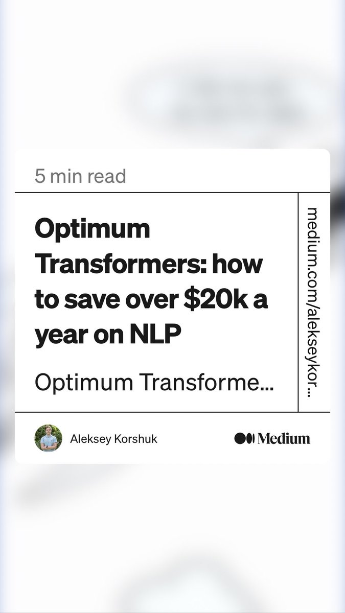 “Optimum #Transformers : how to save over $20k a year on #NLP” by Aleksey Korshuk
https://t.co/ZReOWTC2dO https://t.co/QOF4LwOfAu