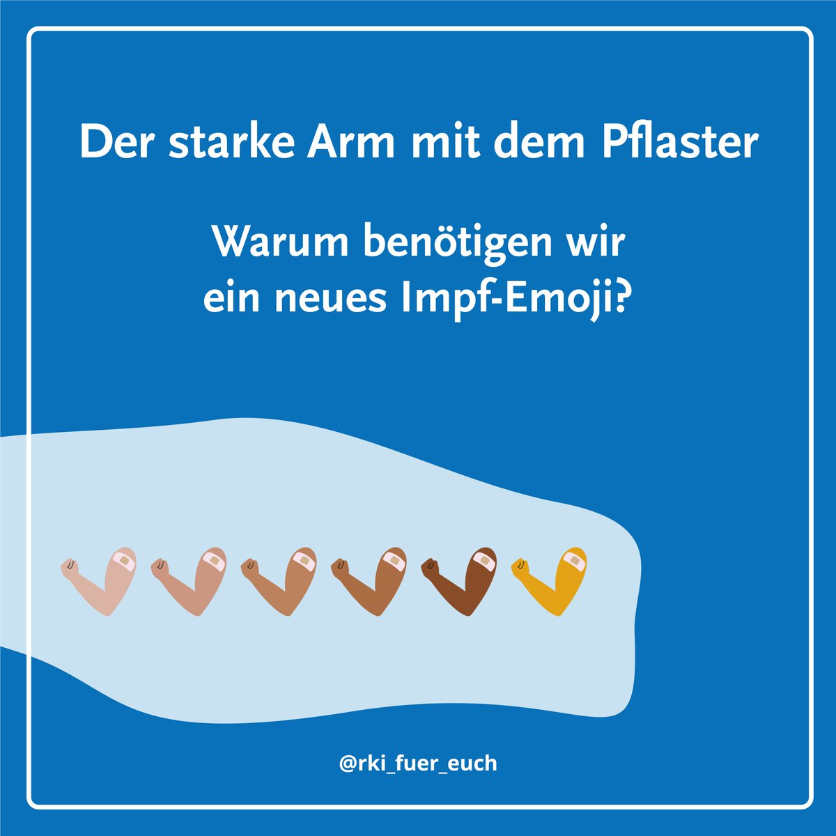Neues Paper: Vorschlag für ein Impf-#Emoji, um die digitale Kommunikation zu verbessern.

Der “starke Arm mit dem Pflaster” kann 💉ersetzen und vermittelt die positive Botschaft: Geimpft bist du stark!

Mehr Infos im Thread 👇