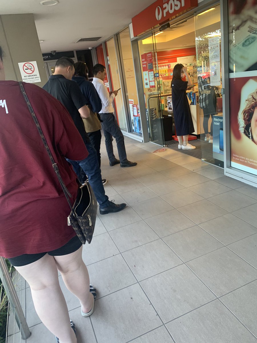 sthornton_'s tweet photo. Hey @australiapost you want to know why the line outside your post office is so long? Because you posties are lazy and pretend we aren’t home when we WORK FROM HOME. Waste of everyones time. Shame on you. https://t.co/EcXCsFRMhm